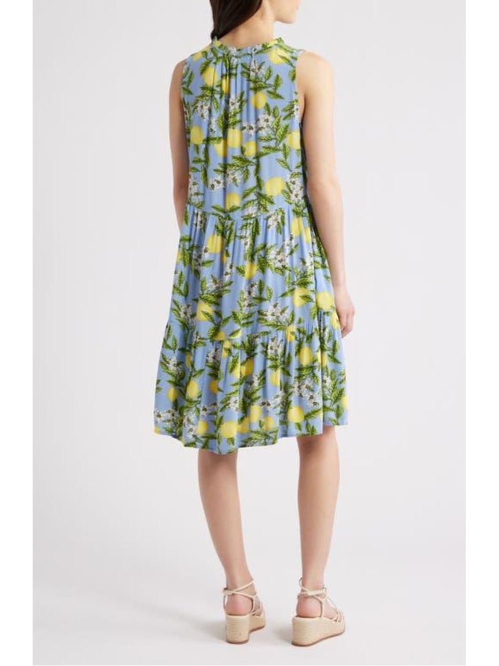 beachlunchlounge Blue Lemon-Print Tiered V-Neck Midi Dress - Picture 2 of 12